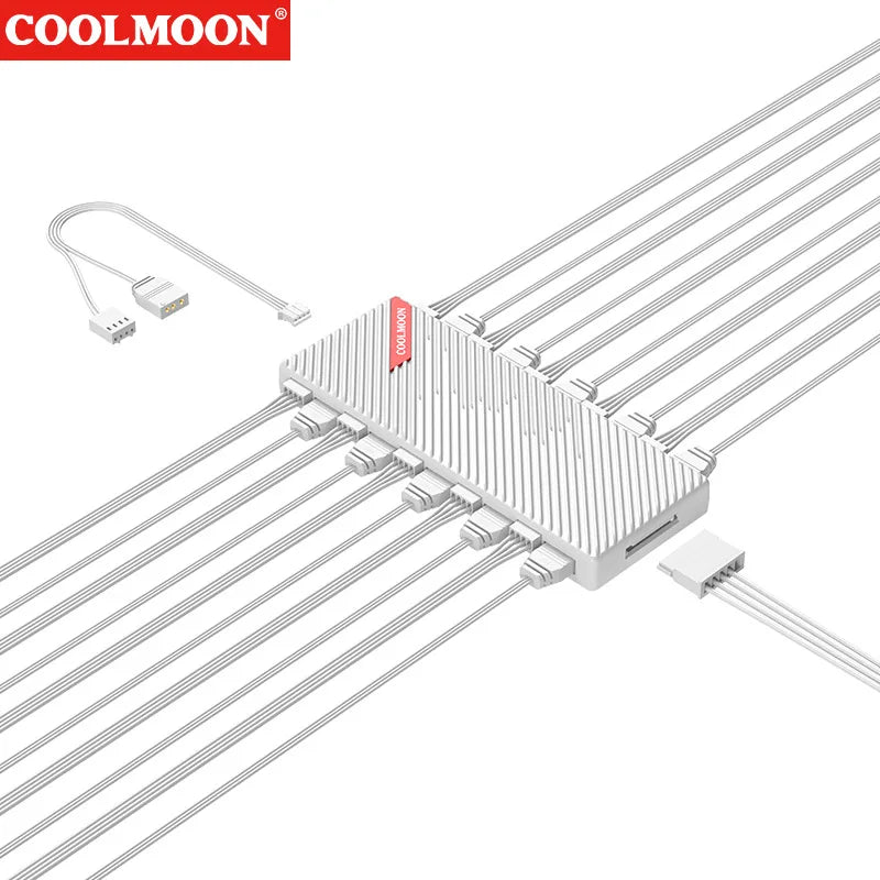 COOLMOON 1 To 10 PWM & ARGB Hub Splitter Magnetic Suction ARGB Controller Splitter 5V 3Pin Cooling Fan Controller Fr PC Case Fan