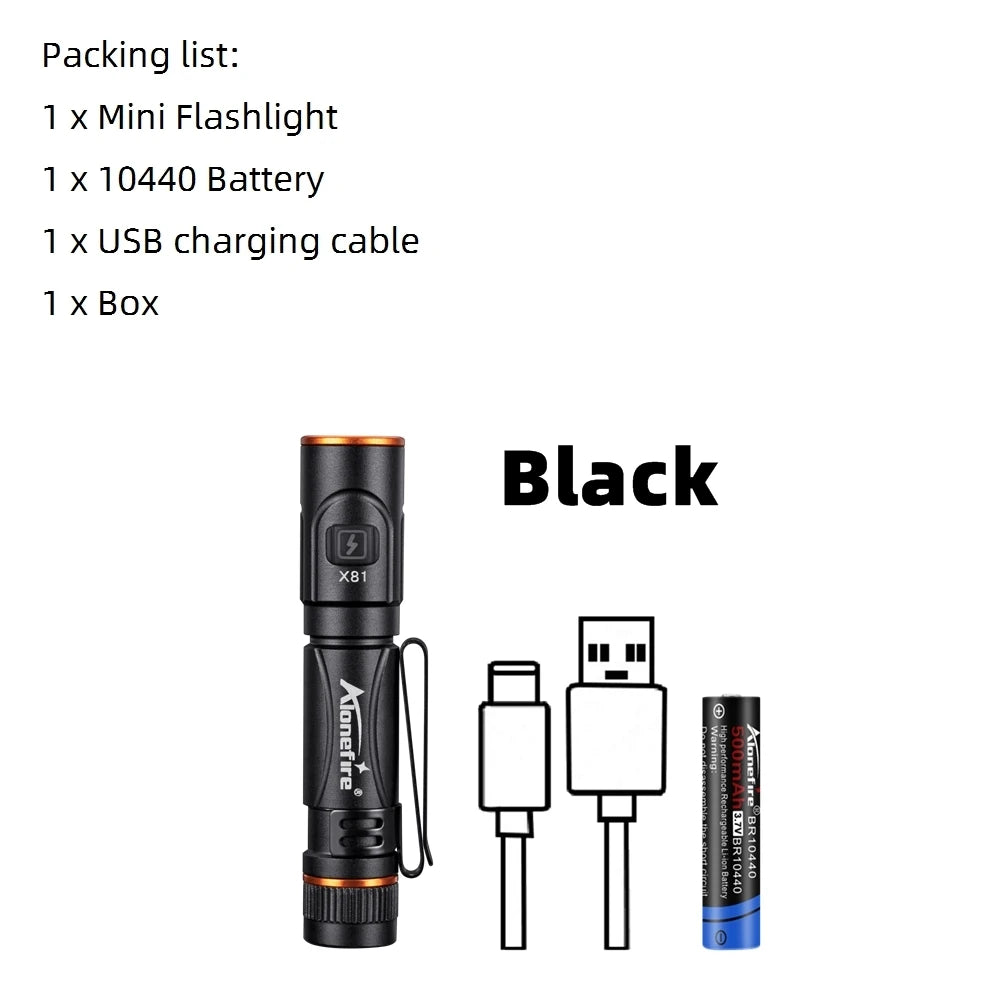 EDC Mini High Bright Pen Flashlight USB Rechargeable Magnet Small Pocket Torch Outdoor Camping Hiking Emergency Lighting Light