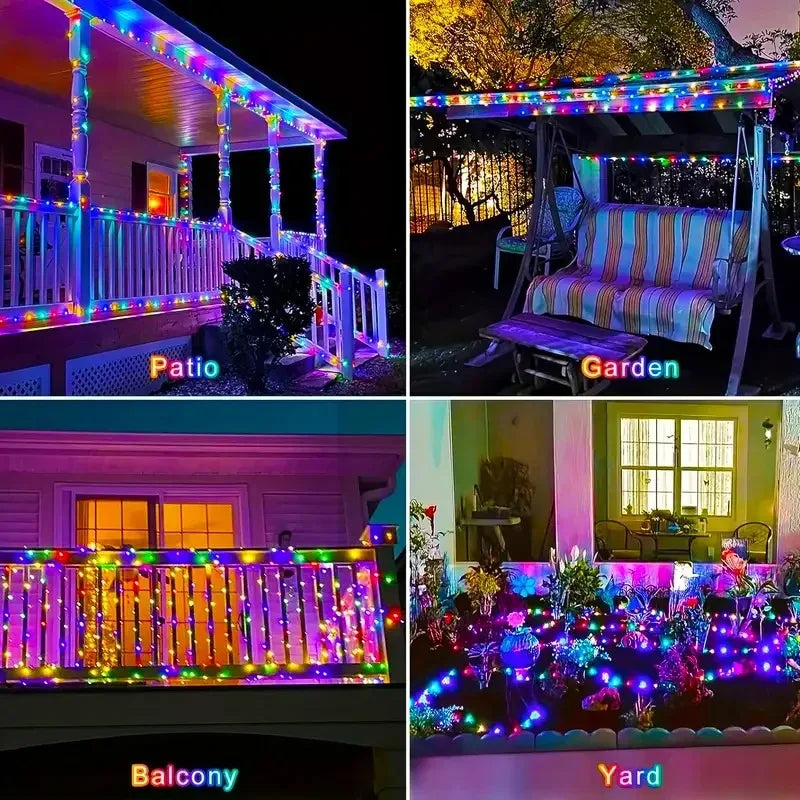 Solar Light RGB Light String Waterproof Outdoor Courtyard Light Garden Party Tree Fence Decoration Atmosphere Light Festival