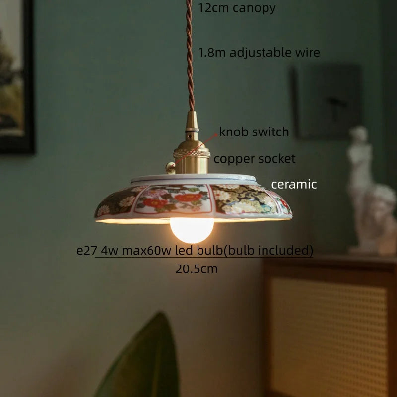 IWHD Home Decor LED Pendant Light Fixtures Bedroom Hallway Living Room Nordic Modern Leaf Ceramic Copper Socket Hang Lamp Lampen
