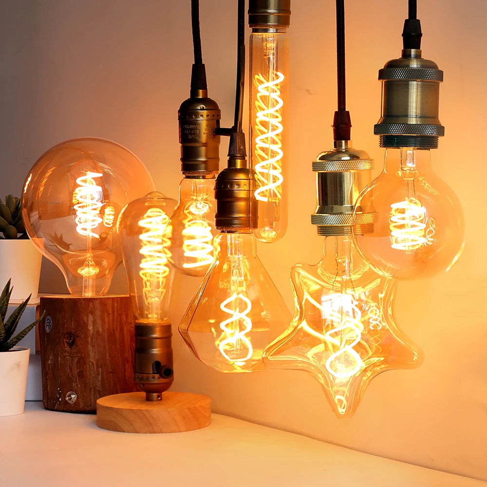 E27 LED Filament Light Bulb 220V 4W A60 ST64 T45 T185 G80 G95 G125 Retro Vintage Ampoules LED Edison Lamp Spiral Bulb For Home