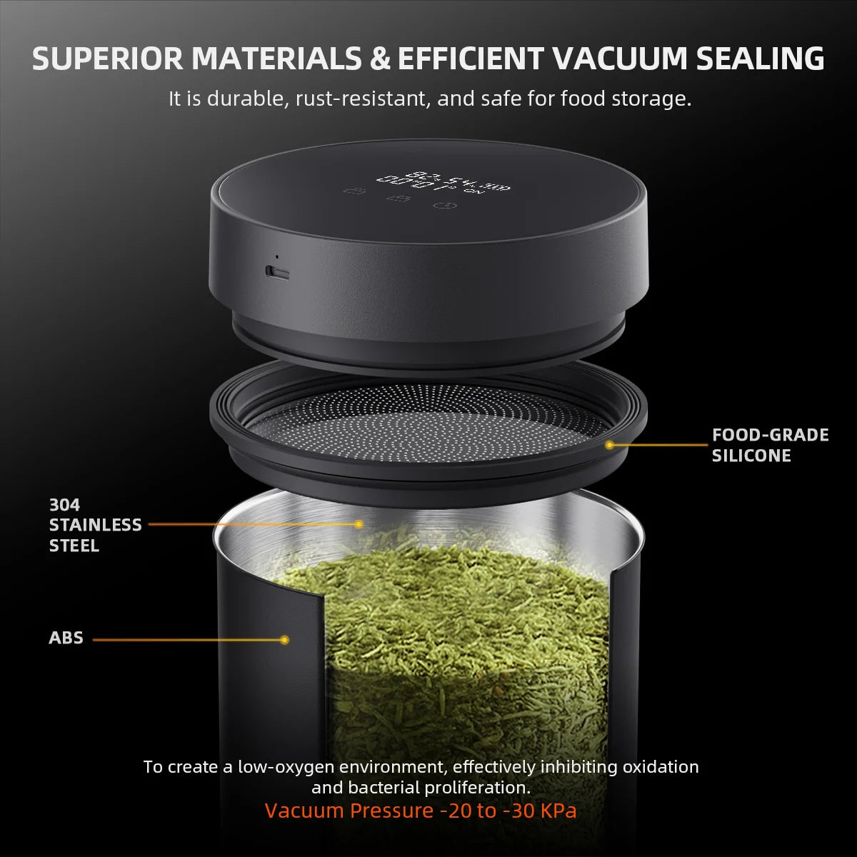 Spider Farmer 2L Smart Vacuum Sealing Jar Airtight Intelligent Control Lid-Spices, Herbs, Coffee Beans Preservation Container