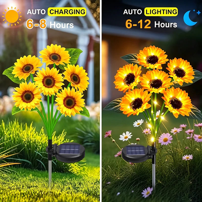 Solar Powered LED Sunflower Lights Outdoor Decorative Garden Pathway Lights Waterproof Patio Balcony Yard Lawn Solar Lamp