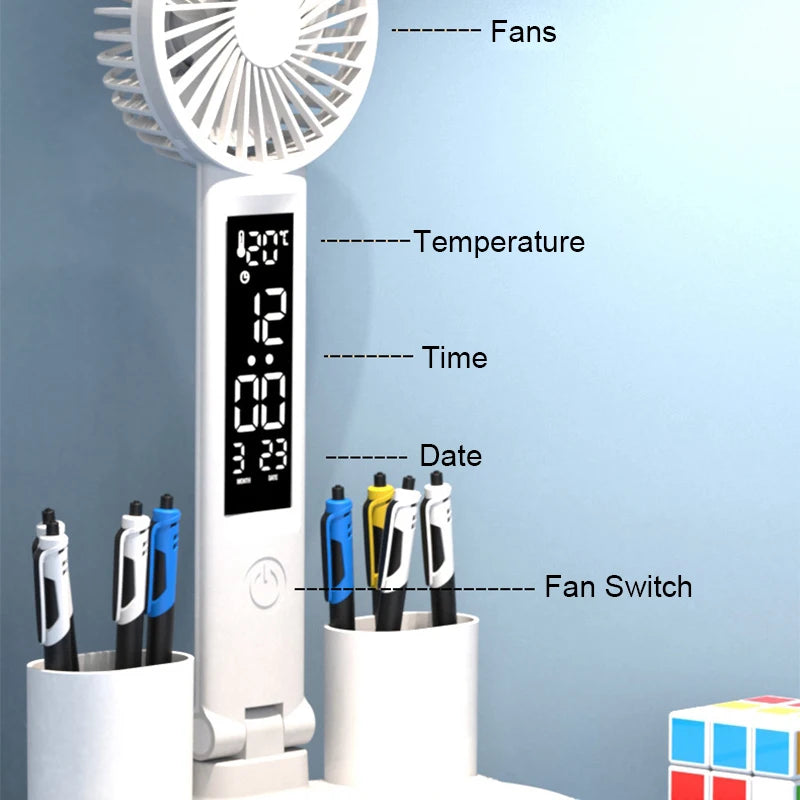 LED Rechargeable Table Lamp for Study, Desk Lamp Reading Light Led Table Light with Fan, Led Clock Dispaly Reading Lamp
