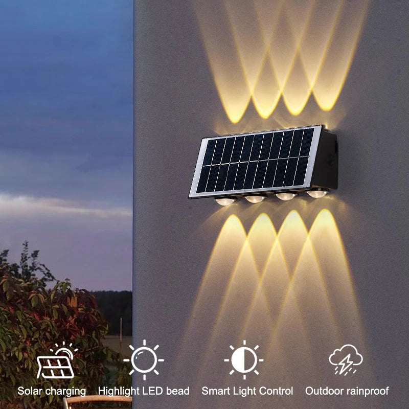 Modern Outdoor Solar Wall Lamp Waterproof IP65 Upper and Lower Lighting Exterior Wall Lamp Garden Balcony Corridor LED Wall Lamp