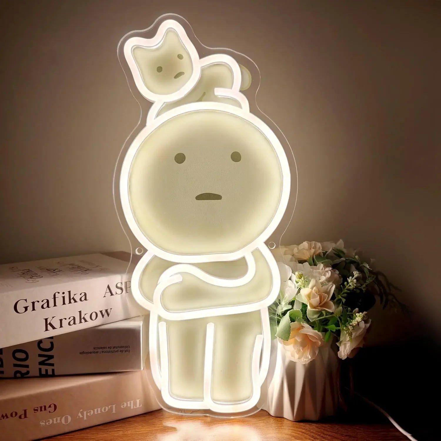 Cute Cat on Head LED Neon Light for Bedroom Desk Bookshelf Decor Symbolizes Companionship Glow Gift for Cat Lovers Home Wall Art