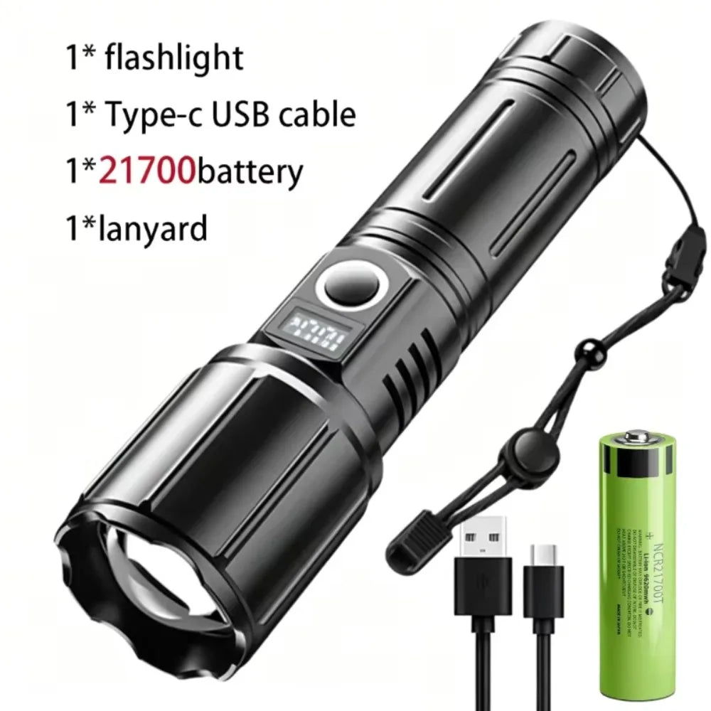 High Power LEP White Light Flashlight 3000 Meter Long Range 26650 Battery Type C Usb Rechargeable Tactical Portable Lantern
