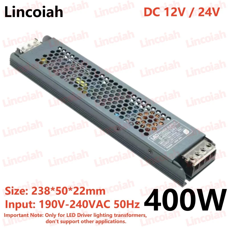 DC 12V 24V LED Power Supply AC190-240V Mute Lighting Transformers 60W 100W 200W 300W 400W LED Light Driver Power Adapter