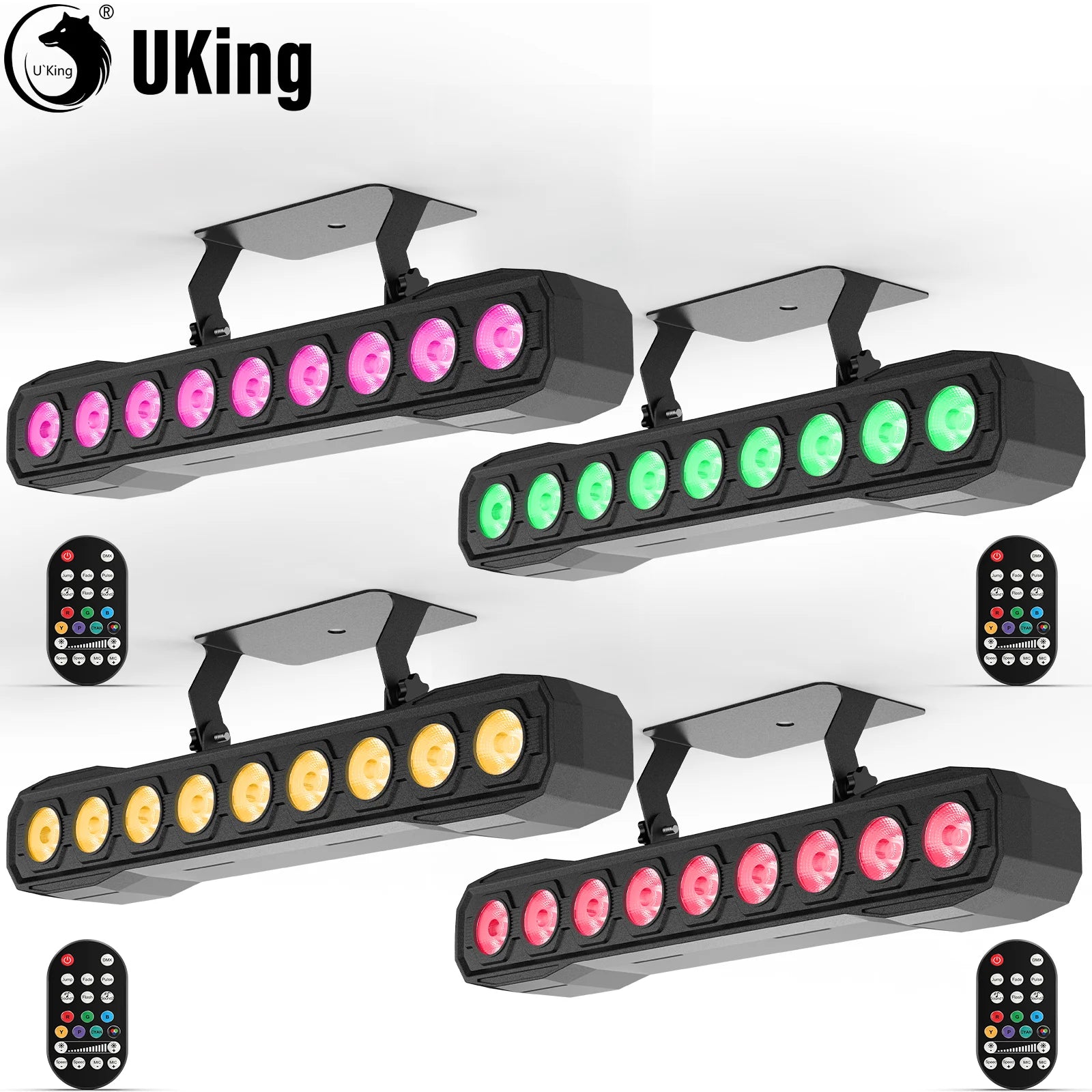 U'King 4Pcs 60W Wall Wash Light Bar 9LEDs RGBW DJ Stage Light Bar With Remote Control For Wedding Party DJ Disco Church Events