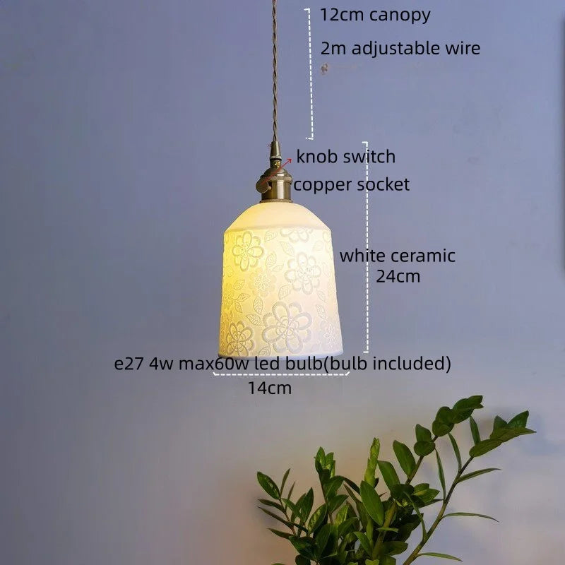 IWHD Home Decor LED Pendant Light Fixtures Bedroom Hallway Living Room Nordic Modern Leaf Ceramic Copper Socket Hang Lamp Lampen