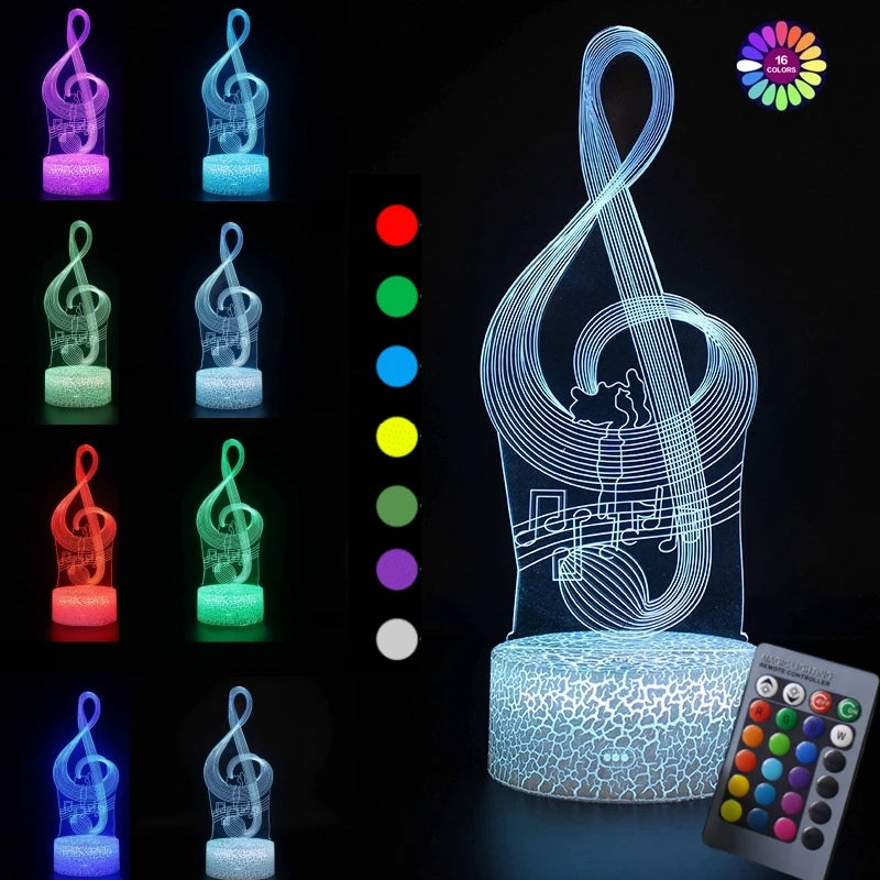 LED Night Lamp Creative 3D Musical Guitar Home Bedroom Decor Bedside Acrylic Table Lamp Touch Remote Control NightLight Kid Gift