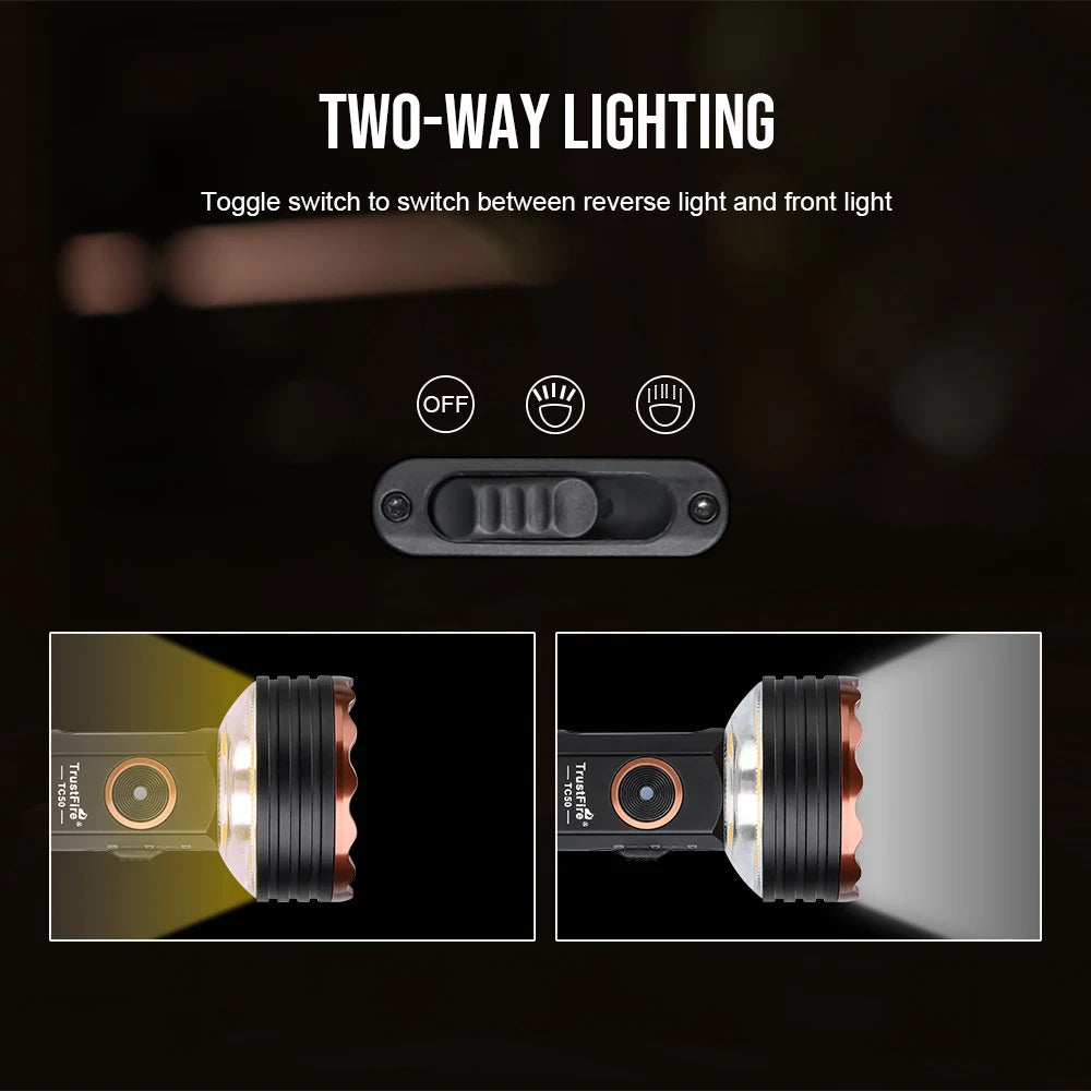 TrustFire TC50 5100LM Multifunction LED Flashlight Magnetic Lantern Camping Light Rechargeable Waterproof IPX6 Power Bank USB-C Outdoor Hiking Emergency Tent Red Blue Light