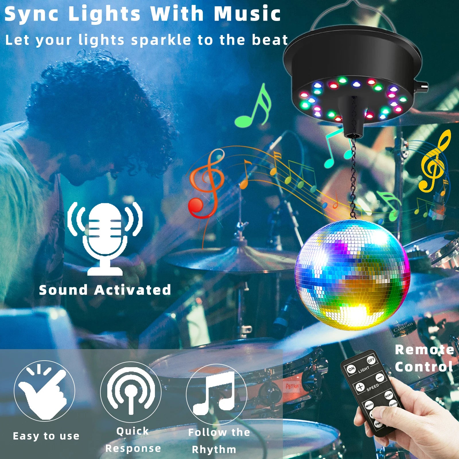 Mirrors Ball Motor with Remote, 5-10 RPM Disco Ball Adjustable Spinner with 23 RGBW LED Rotator with Multi Light Mode