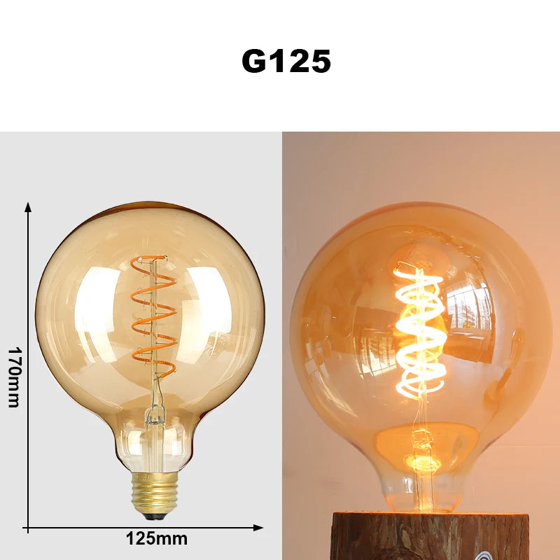 E27 LED Filament Light Bulb 220V 4W A60 ST64 T45 T185 G80 G95 G125 Retro Vintage Ampoules LED Edison Lamp Spiral Bulb For Home