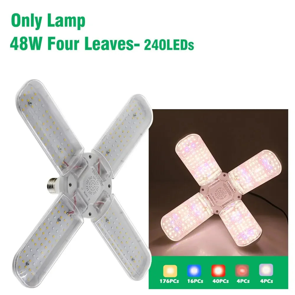 48W Fan Leaf Foldable LED Grow Light Full Spectrum E27 Plant Growing Light Phytolamp Bulb Indoor Plants Flower Seedling