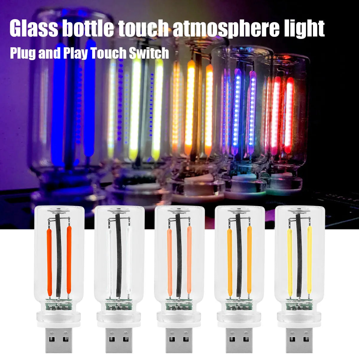 USB Touch Control LED Night Light Atmosphere Light Bulb Incandescent Lamp LED Filament Light Bulb Car Camping Home Room Decor