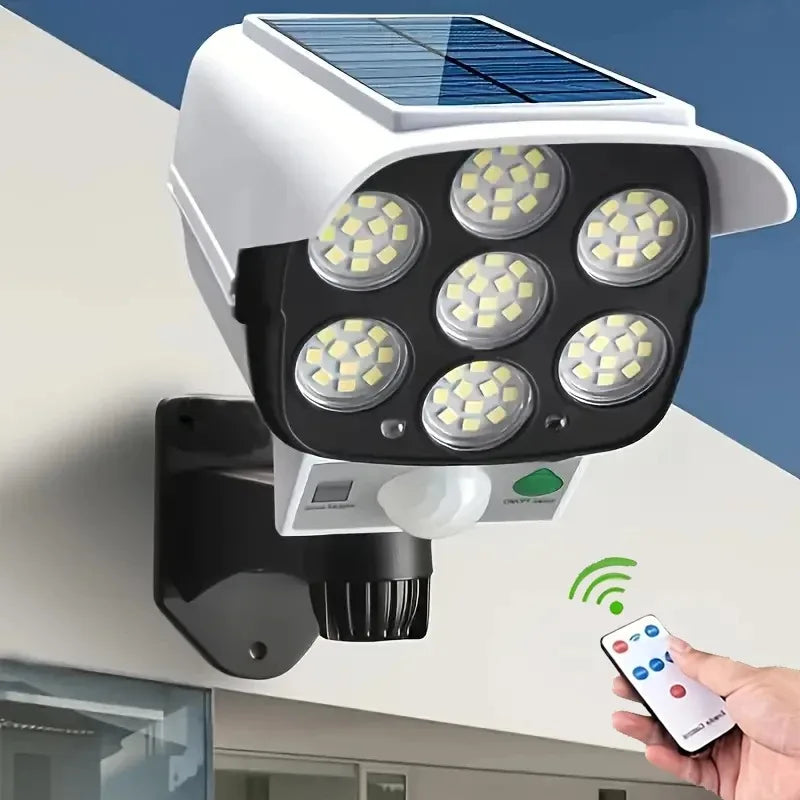 3 Modes Multi-angle Lighting Remote Control Solar Powered Simulation Monitoring Induction Wall Lamp with Red Light Warning