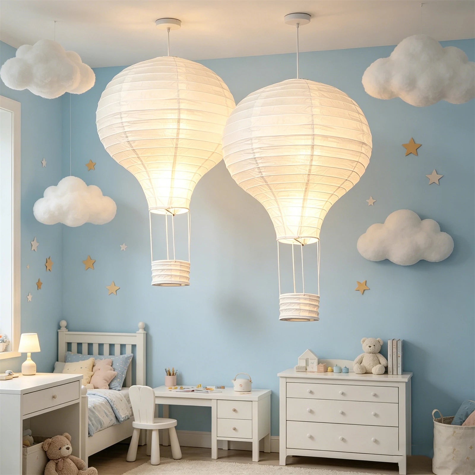 2Pcs 16" White Hot Air Balloon Paper Lantern Ceiling Light Shade for Nursery Kids Room Baby Shower Birthday Wedding Party Decor