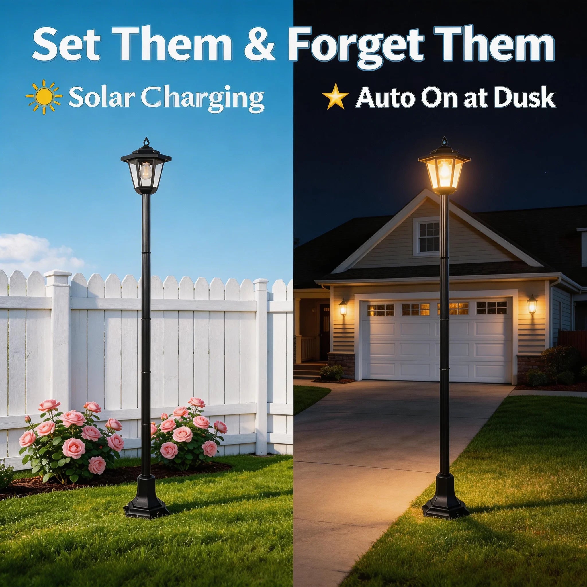 2 Pack Solar Post Lights Outdoor Waterproof, 5 Adjustable Heights Solar Lamp Post Lights, Dusk to Dawn LED Landscape Lighting for Garden Yard Driveway Pathway