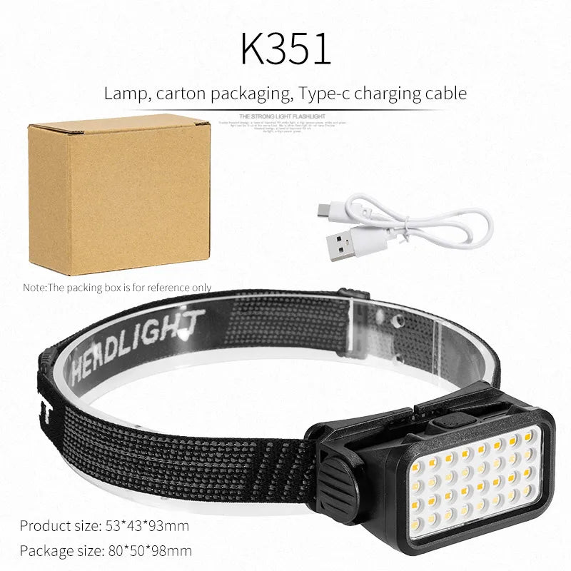 USB Rechargeable Headlamp Portable LED Headlight Built in Battery Torch Portable Working Light Fishing Camping Head Light