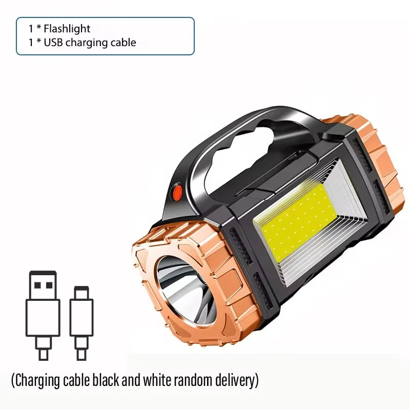 High Power Rechargeable LED Flashlight Multifunctional Portable Light with Side Light Waterproof Multiple Lighting Modes