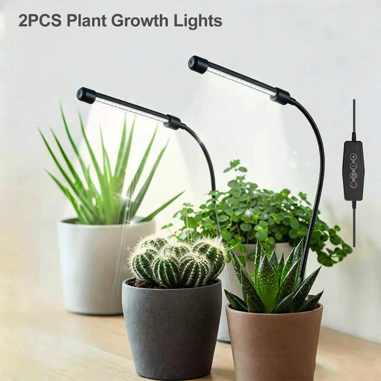 48LEDs Grow Lights for Indoor Plants 6000K Full Spectrum Ground Plug Grow Light with Gooseneck With 5 Level Dimmable & Auto Timer for Small and Indoor Plants