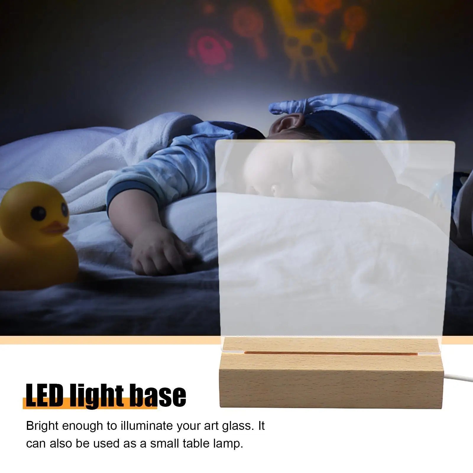 10-1Pcs LED Wood Display Base Creative Rectangle Crystal USB Lighted Stand for Resin Art Acrylic Light Plate Stand Craft