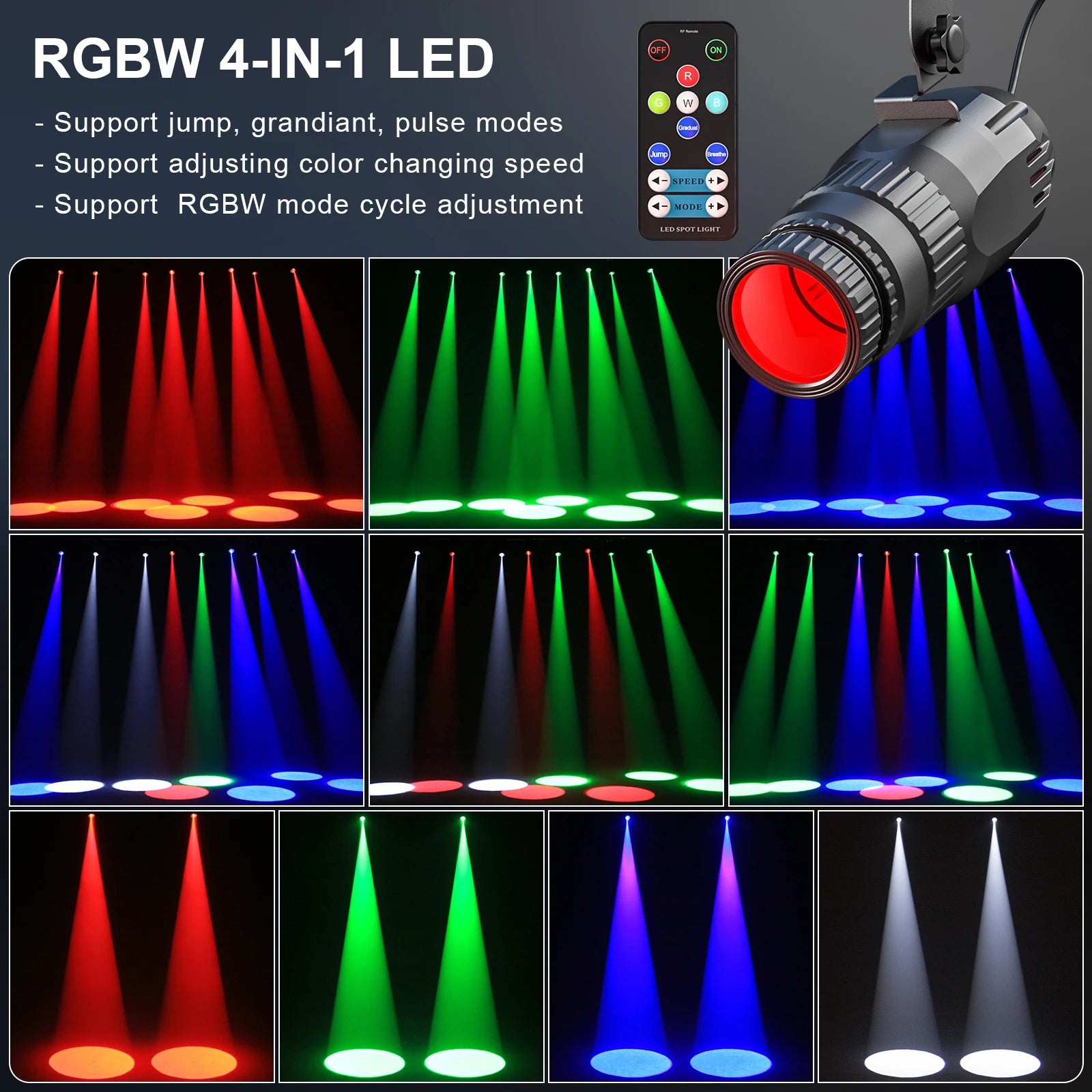 U'King 4Pcs 10W LED Mini Spotlights With Remote Manual Focus RGBW Pinspot Stage Light For DJ Disco Bar Club Show Wedding Party