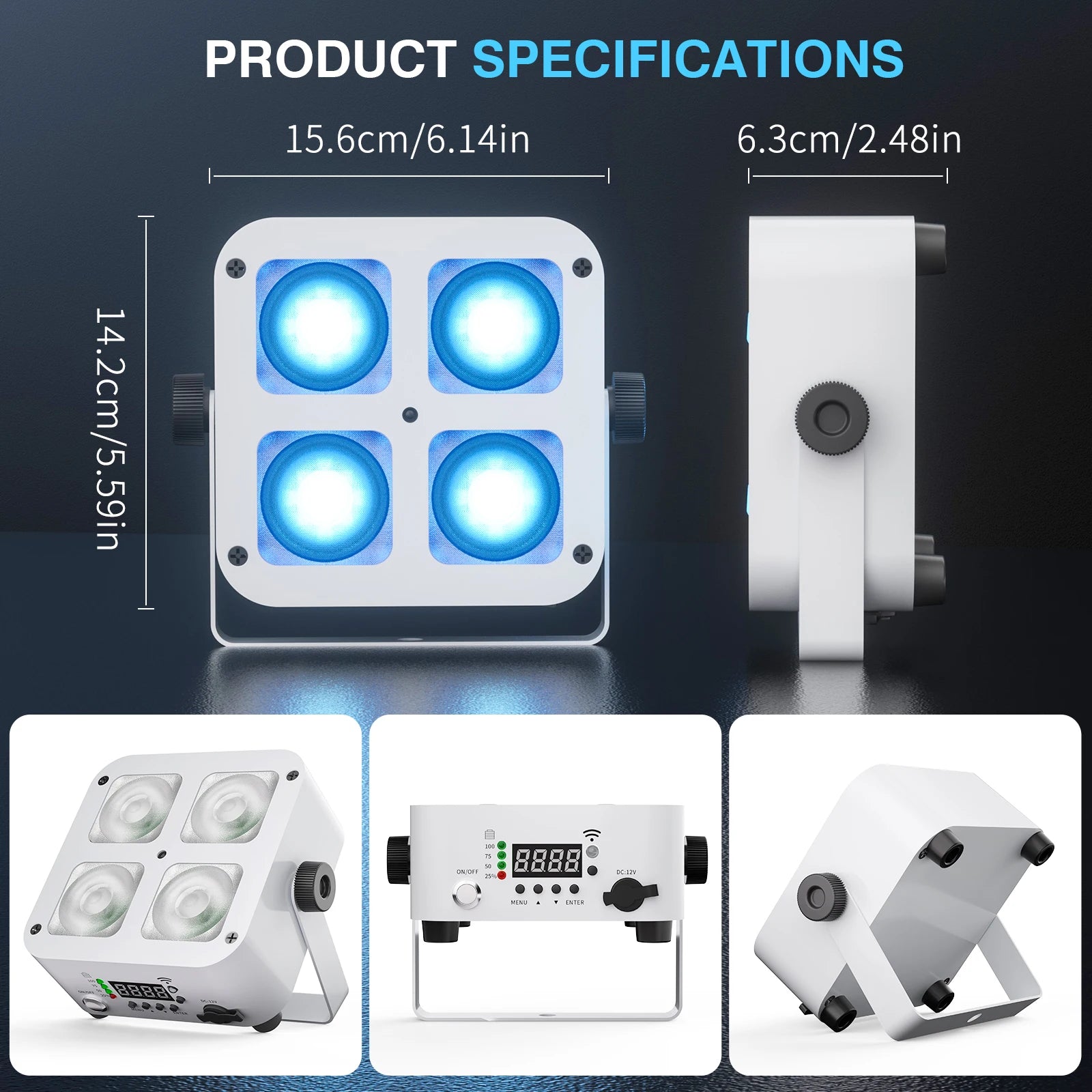 U'King 1/2/4Pcs Rechargeable RGBWA+UV 4-LED Par Light 4X15W White Square Uplight 5200mAh Battery DMX Stage Light For Wedding Bar
