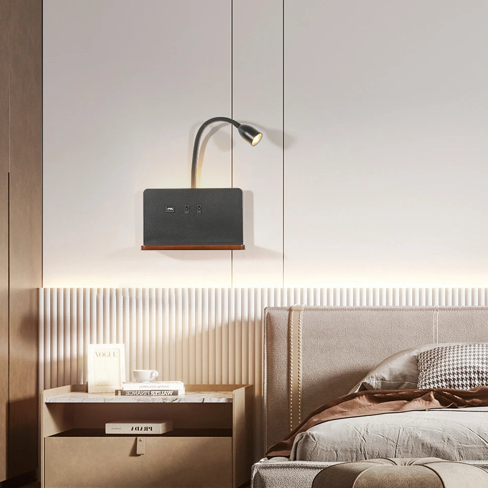 Indoor LED Wall Lamp With USB Interface And Wireless Charging Modern 360° Rotatable Wall Light With Switch Bedside Night Lights
