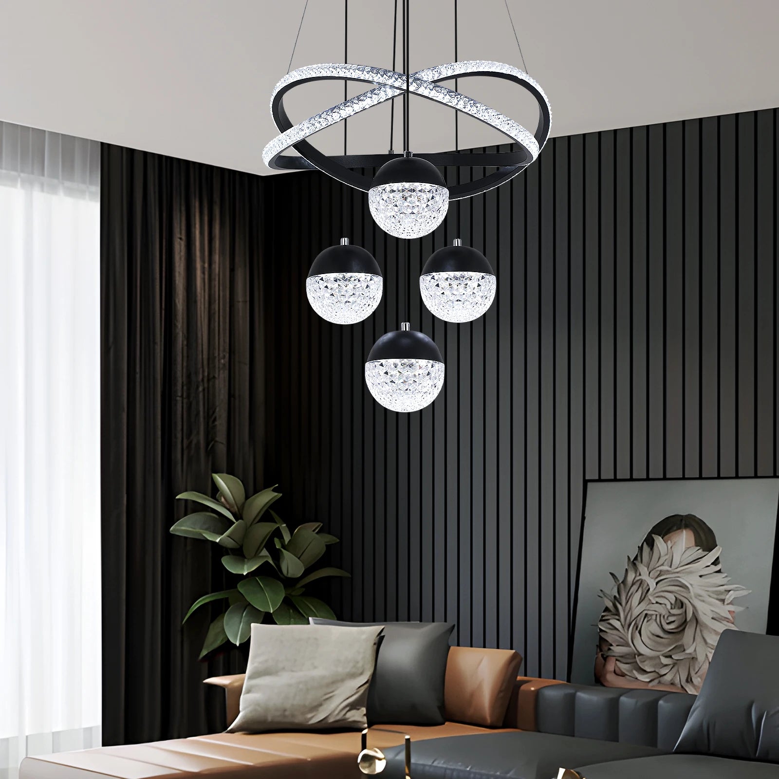 VETRULUS Modern LED Chandelier Lighting Three LED Colors Nordic Restaurant Lighting Living Room Chandelier Hanging Lamp Lighting Fixture