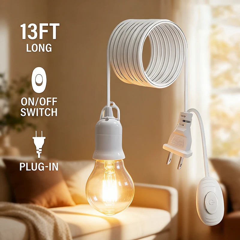 4M E26 E27 US Plug Lamp Base Power Cord Cable Hanging Pendant LED Light Fixture Socket Adapter With Switch Wire
