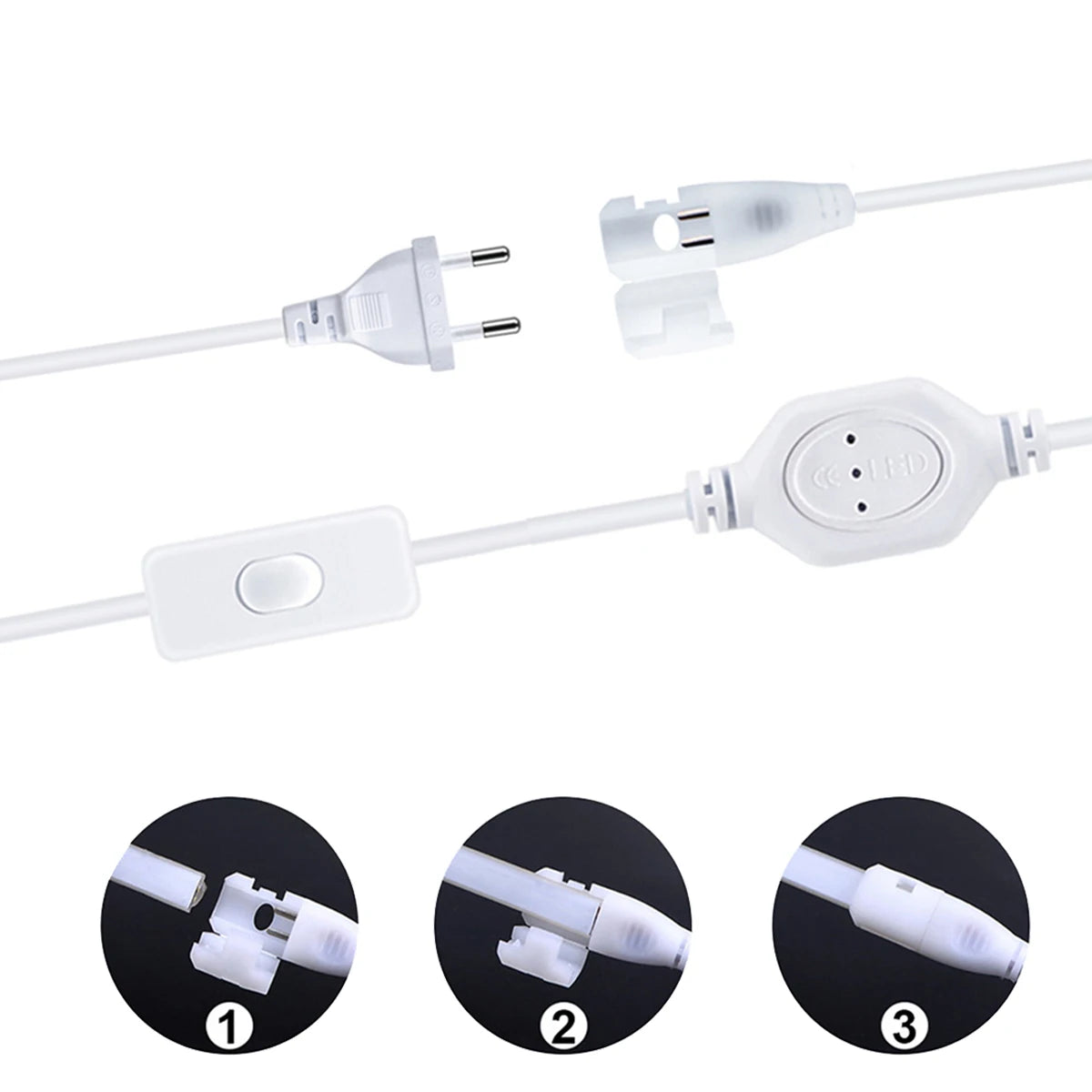 Power Plug with ON/OFF Switch For 220V 110V COB LED Strip Light,Free Soldering EU/US Power Plug Cable LED Light Accessory
