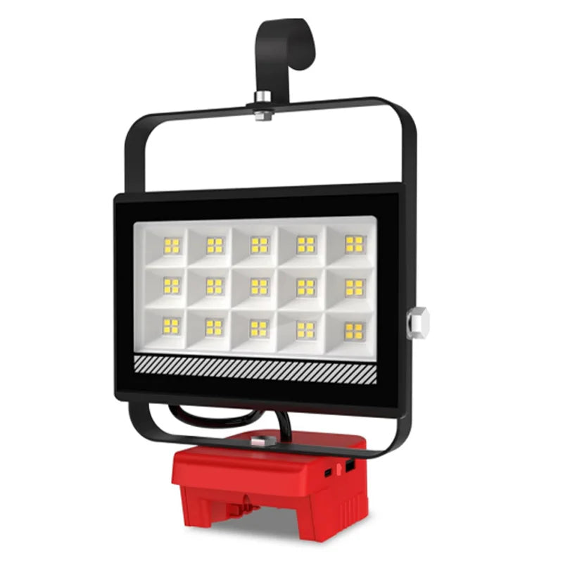 Portable 60W LED Work Light With Hook Handheld Emergency Camping 6000LM Rechargeable Flood Light Compatible With DeWalt Makita