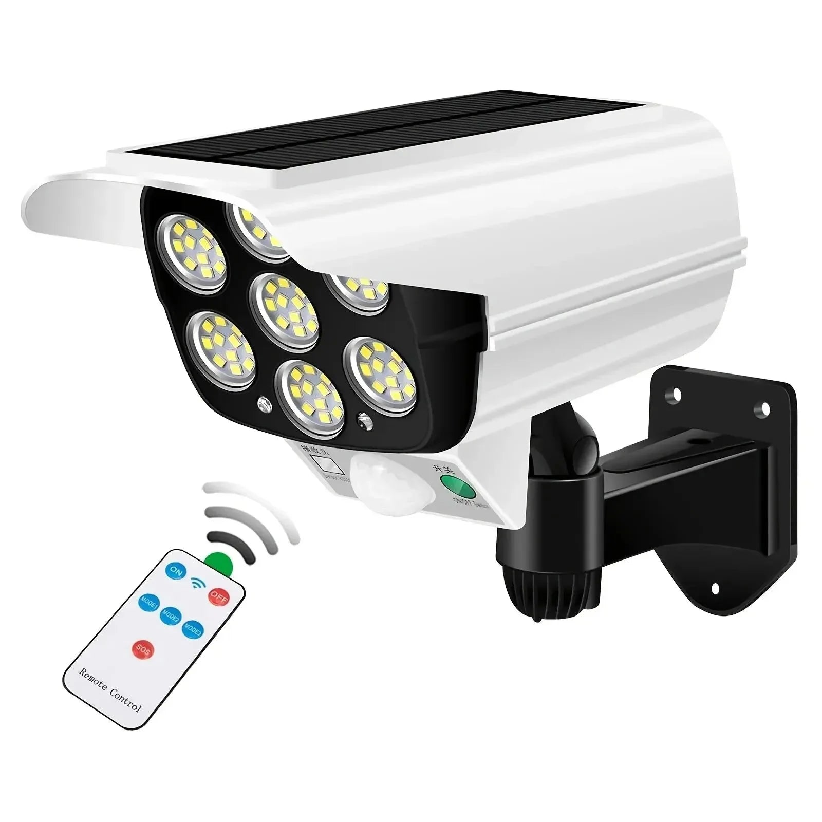 3 Modes Multi-angle Lighting Remote Control Solar Powered Simulation Monitoring Induction Wall Lamp with Red Light Warning