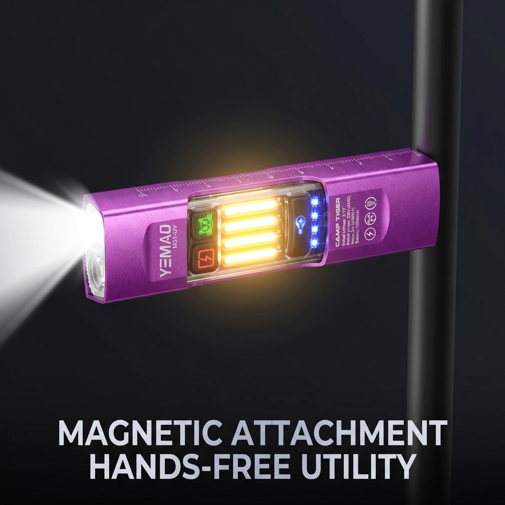 UV Multi-Function Flashlight, UV Light, Rechargeable, Aluminum Alloy, Portable Clip, Home Currency Verification, Pet Stain Detection, Outdoor Camping, Emergency Repairs
