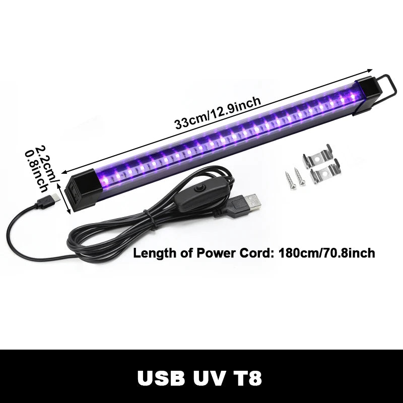 Black Light UV T5 T8 Tube 5V 6W Ultraviolet Lamp Bulb 395nm Blacklight Bar for Money Detector Halloween Party Disco Decor