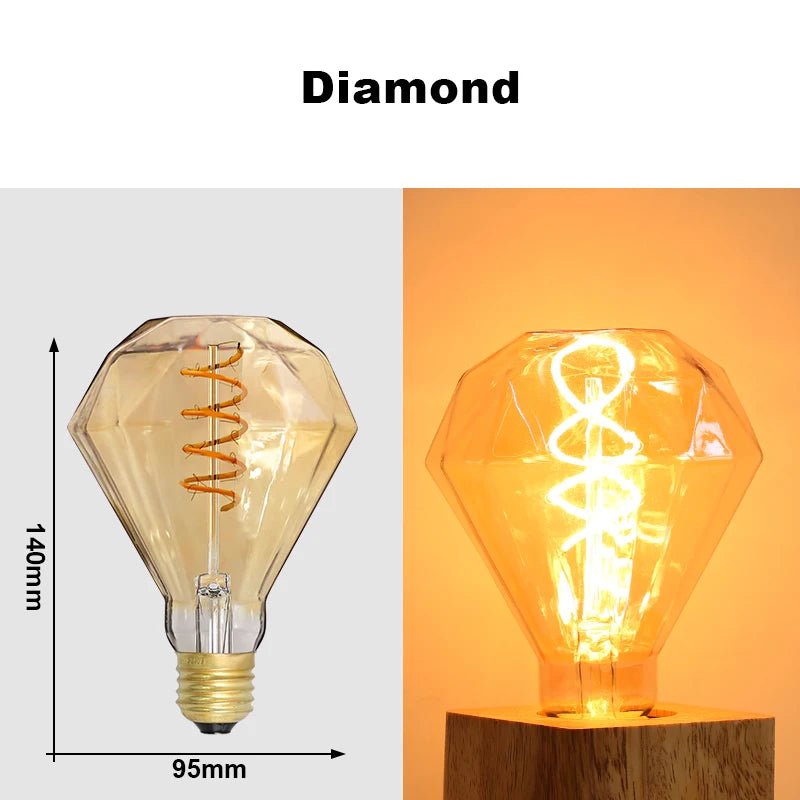 E27 LED Filament Light Bulb 220V 4W A60 ST64 T45 T185 G80 G95 G125 Retro Vintage Ampoules LED Edison Lamp Spiral Bulb For Home