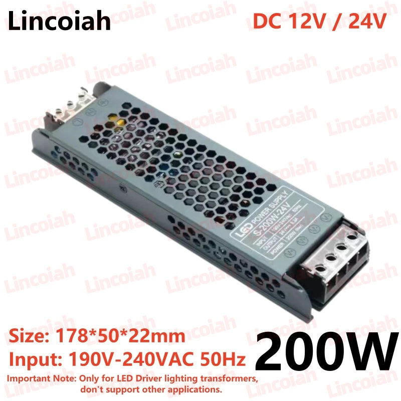 DC 12V 24V LED Power Supply AC190-240V Mute Lighting Transformers 60W 100W 200W 300W 400W LED Light Driver Power Adapter