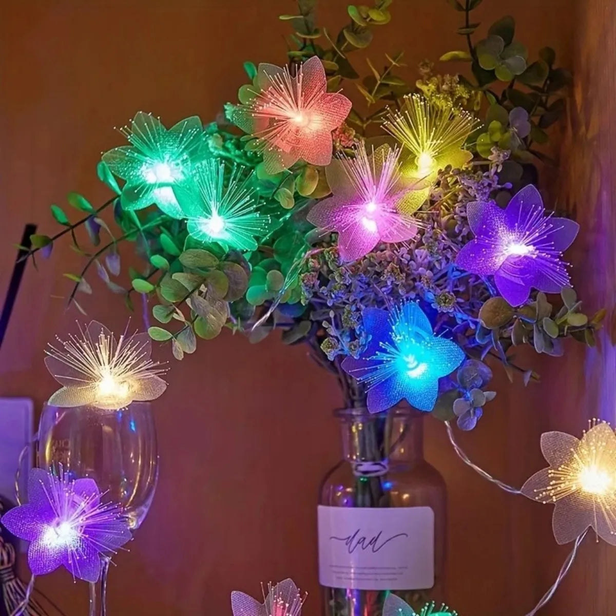 1 enchanting LED fiber optic flower fairy lamp - battery powered, sparkling white flower wreath, suitable for Valentine's Day
