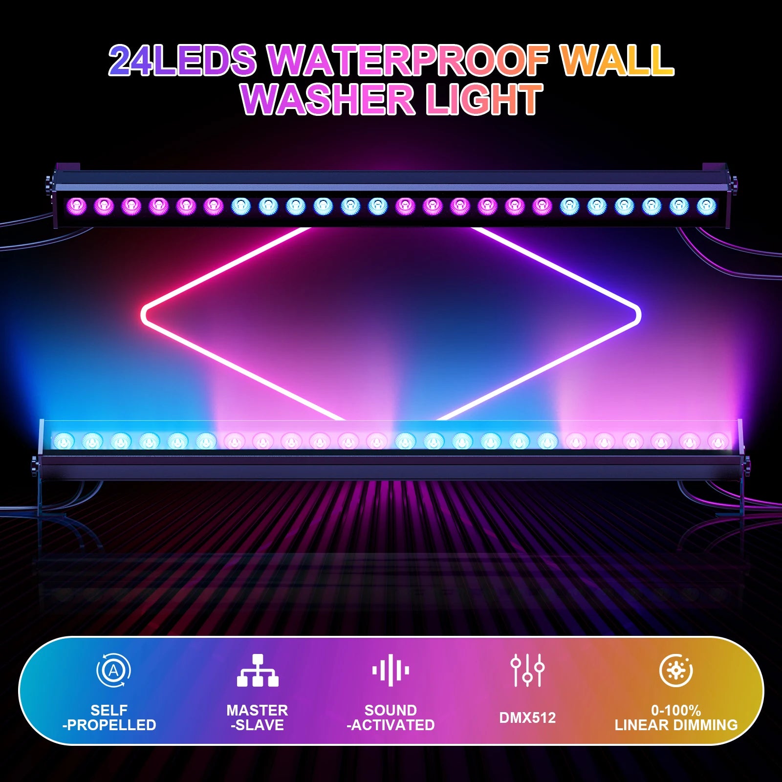 Fieryzeal 4PCS 120W Waterproof Wall Washer Lights IP65 24LEDs RGB Wall Wash Light Bar for Outdoor Building Wedding Sunlights