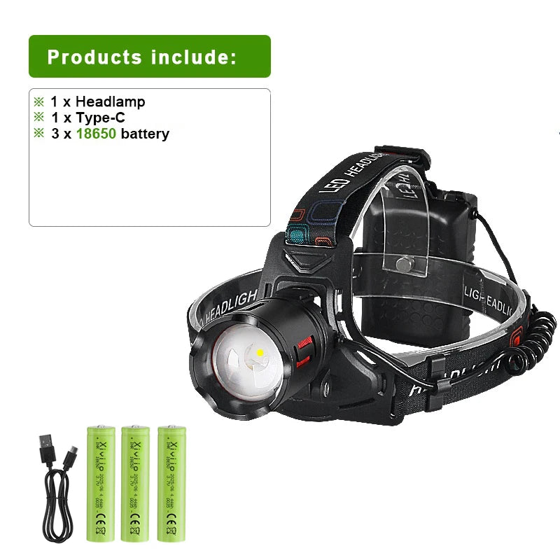 350000000 Ultra Powerful LED Headlamp Super Bright 4000M Head Flashlight Rechargeable Head Torch Fishing Hunting Headlight 18650