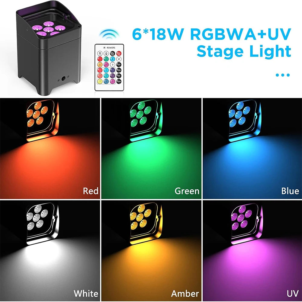1/4PCS Wireless Remote Control RGBAW+UV Par Light Battery LED 6x18W 6 in 1 Movable for Disco KTV Bar Christmas Lights Stage Lamp