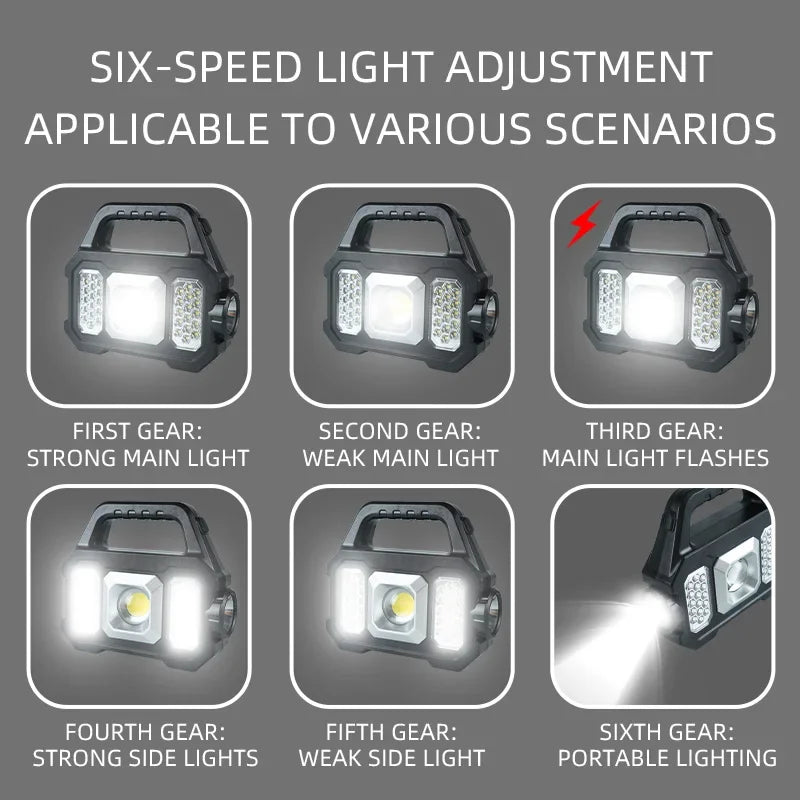High Power Led Flashlights Rechargeable Camping Work Light Multi Functional Portable Light Solar Charging 6 Lighting Modes ﻿