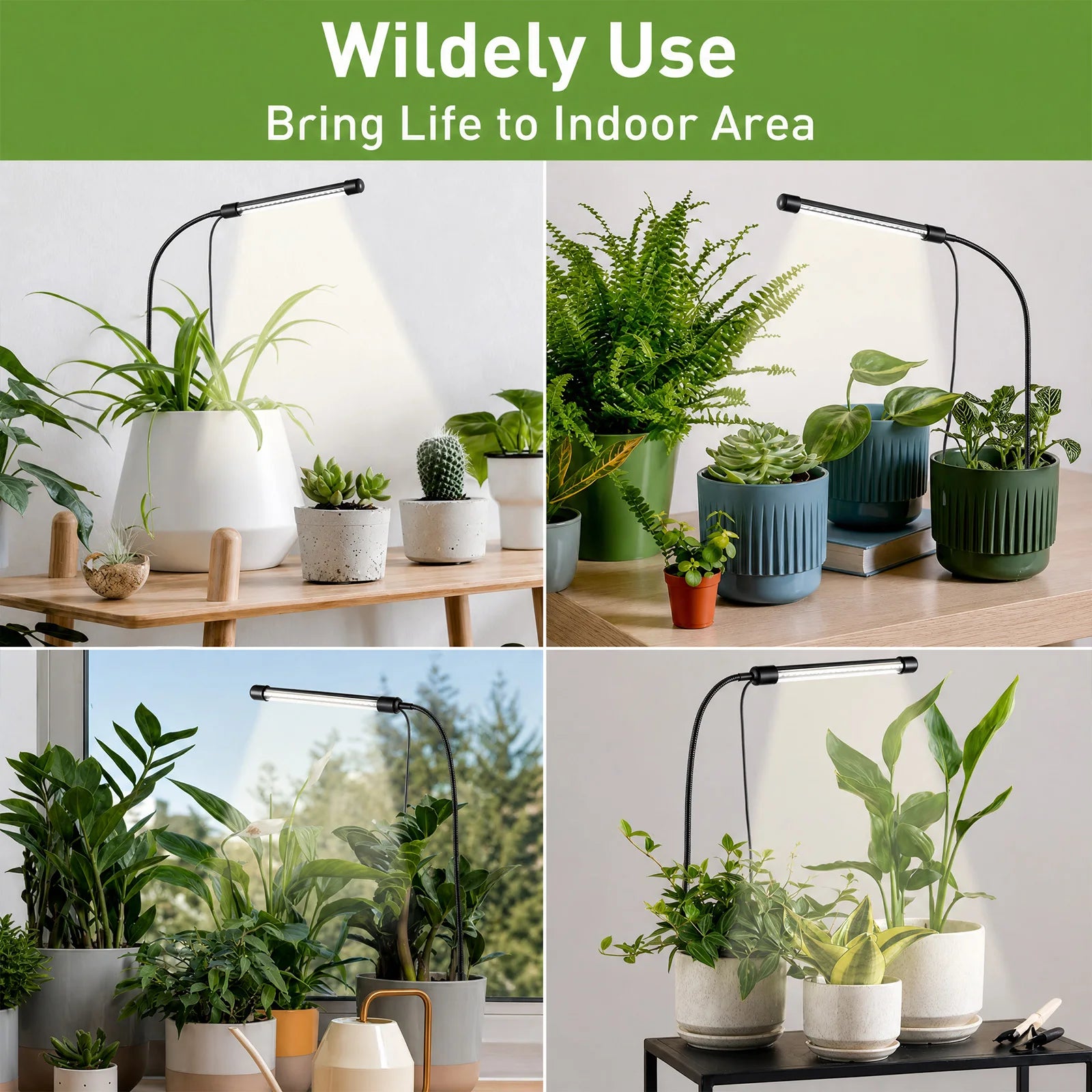 48LEDs Grow Lights for Indoor Plants 6000K Full Spectrum Ground Plug Grow Light with Gooseneck With 5 Level Dimmable & Auto Timer for Small and Indoor Plants