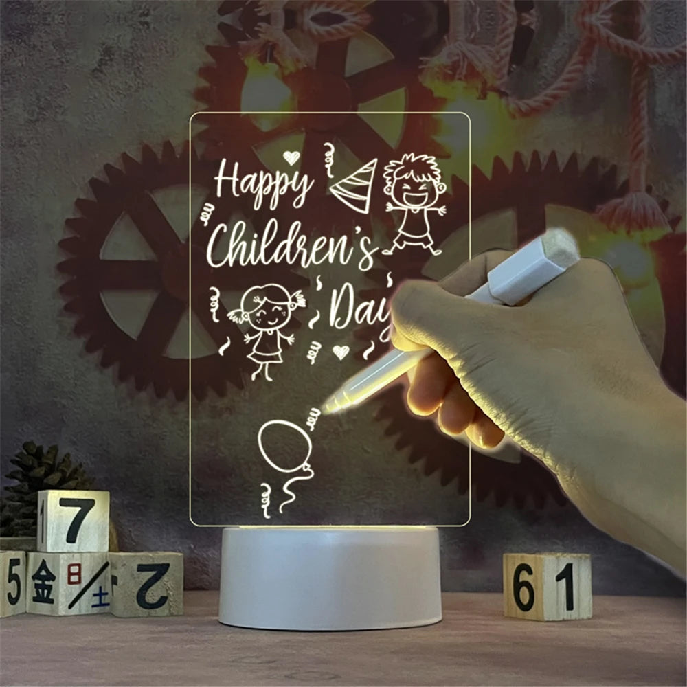 LED Night Lights Transparent Luminous USB Luminous Acrylic Night Light Erasable Write Message Board Calendar Desktop Ornaments