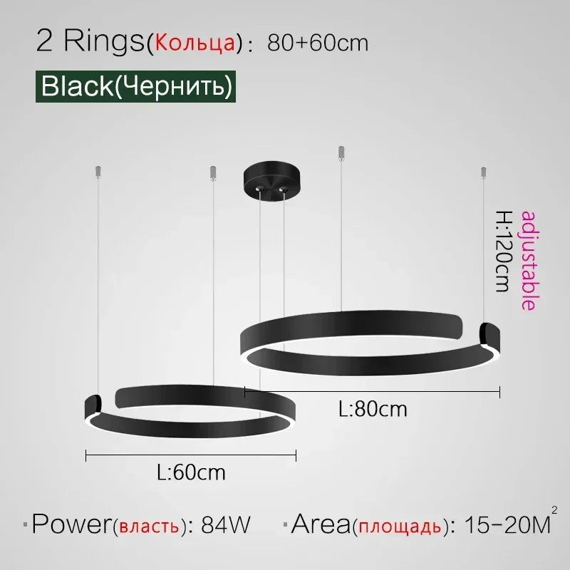 Modern Art Circle Rings Ceiling Chandeliers Hanging Pendant Led Lighting for Living Room Staircase Hotel Decor Suspension Lustre