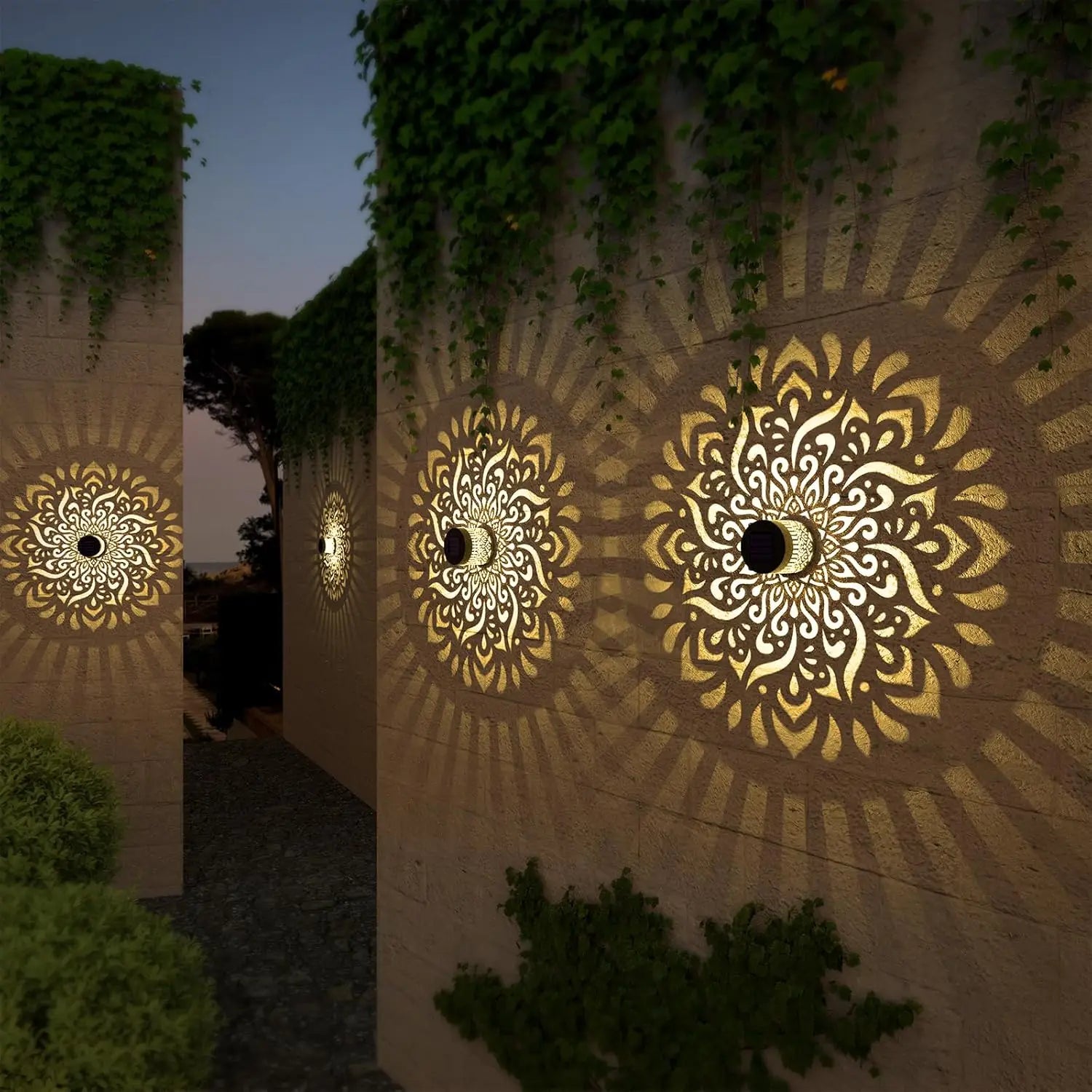 Outdoor LED Solar Fences and Wall Lights, Metal Mandala Lights, for Gardens, Lawns, Estates, Fences, Corridors, Lawns, Porches