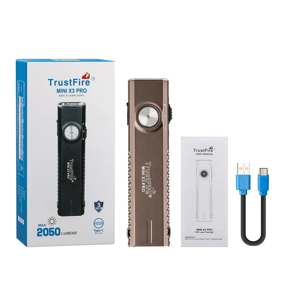 TrustFire MINIX3-PRO 6-in-1 2050 Lumens Rechargeable EDC LED Flashlight With UV Light Pointer Blue Red Light Spotlight Floodlight Pocket Lantern IPX6 Waterproof Flat LED Torch for Camping