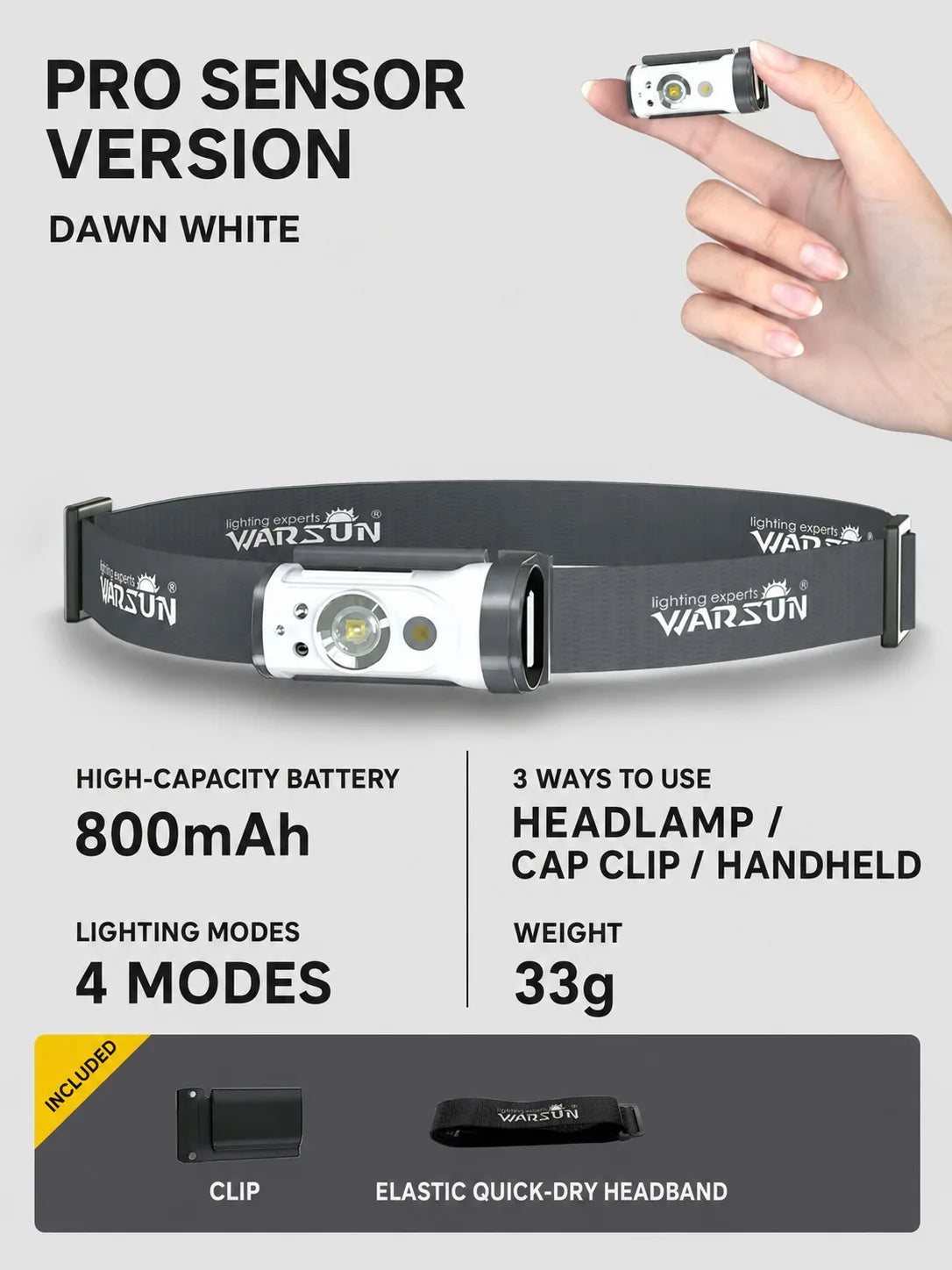 WARSUN Candy X Rechargeable Night Fishing Headlamp, Ultra-Bright Motion Sensor LED Headlight with Cap Clip and Headband